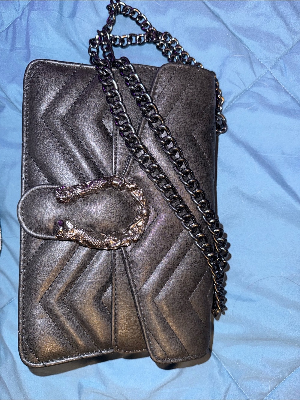 Quilted Black Leather Chain Crossbody Bag